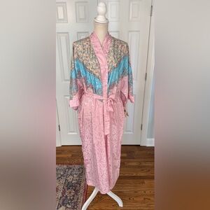 Vintage NWT Cypress Satin Pink & Blue Robe 3/4 Sleeves Sz S
